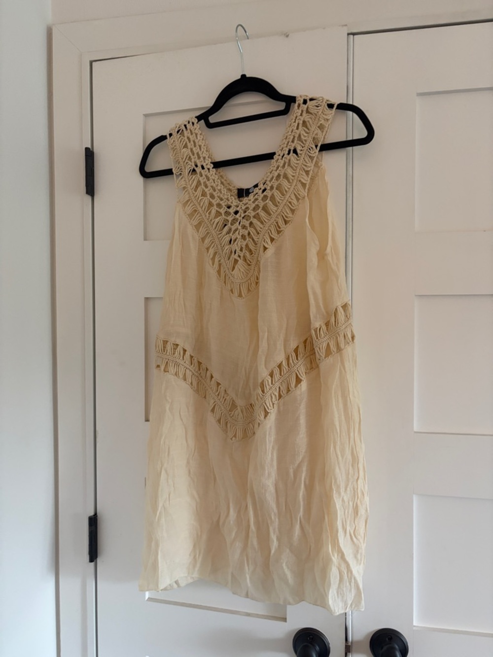 Cream Crochet Trim Sleeveless Tunic Swim Cover Up